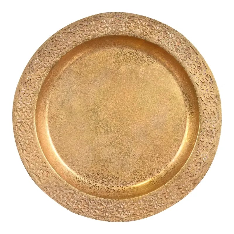 Tiffany Studios New York Bronze Doré Plate or Charger: A gorgeous Arts & Crafts or Art Deco period gilt bronze plate or charger By Tiffany Studios (signed to the underside) New York, USA, Early 20th Century Measures: 9"W x 9"D x 0.75"H. Very good original