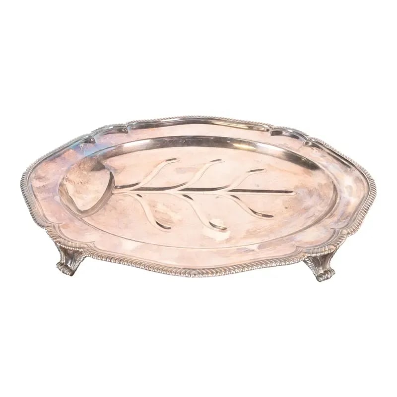 Tiffany & Co. English Silverplate Tree of Life Footed Serving Tray: A gorgeous English silverplate Tree of Life footed serving tray By Tiffany & Co. (signed to the underside) England, Mid-20th Century Measures: 20.13"W x 14.75"D x 2.13"H. Good original vintage conditi