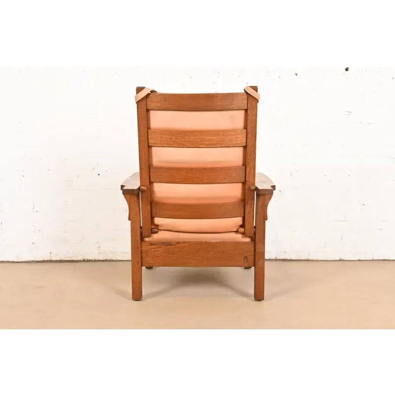 Gustav Stickley Antique Mission Oak Arts & Crafts Open Arm Reclining Morris Lounge Chair, Circa 1910 - 9