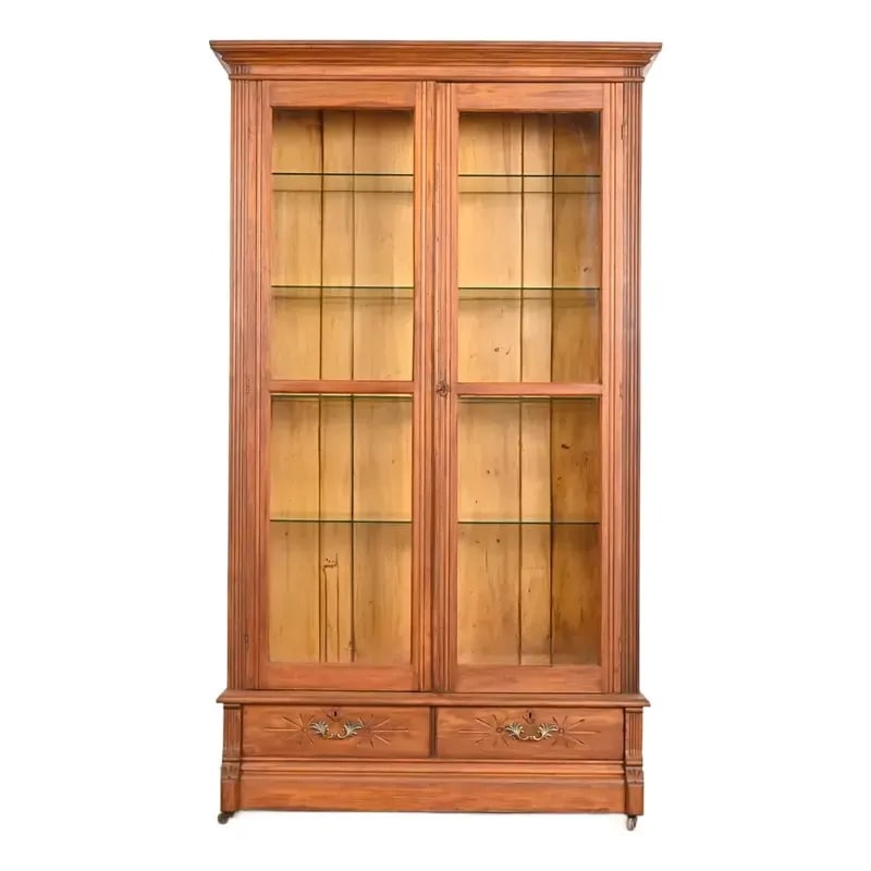 Antique Victorian Carved Walnut Glass Front Bookcase, Circa 1880s (1 of 11)