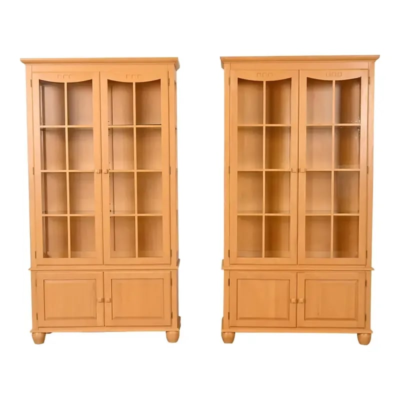 Ethan Allen Arts & Crafts Shaker Maple Lighted Bookcase Cabinets, Pair (1 of 12)