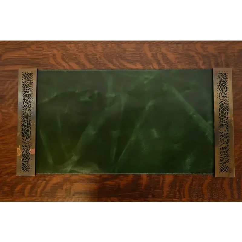 Tiffany Studios New York Pine Needle Bronze Doré and Slag Glass Eight-Piece Desk Set, Circa 1910 - 11