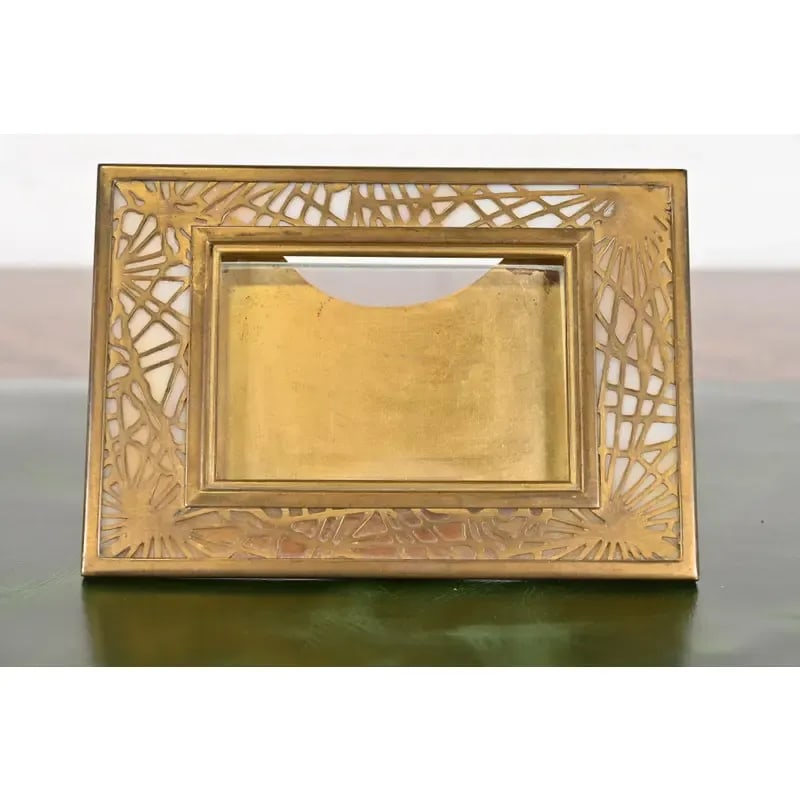 Tiffany Studios New York Pine Needle Bronze Doré and Slag Glass Eight-Piece Desk Set, Circa 1910 - 5