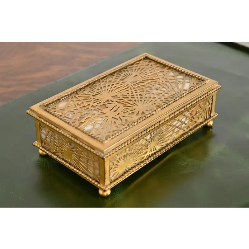 Tiffany Studios New York Pine Needle Bronze Doré and Slag Glass Eight-Piece Desk Set, Circa 1910 - 6