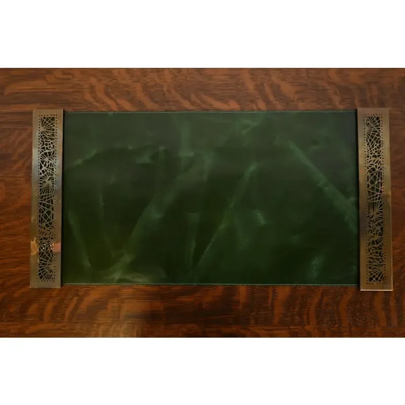Tiffany Studios New York Pine Needle Bronze Doré and Slag Glass Nine-Piece Desk Set, Circa 1910 - 11
