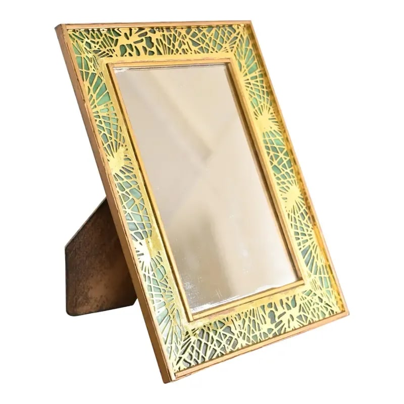 Tiffany Studios New York Pine Needle Bronze and Slag Glass Framed Vanity Mirror (1 of 11)