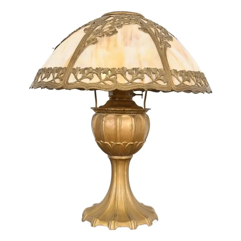 Antique Art Nouveau Slag Glass Table Lamp by Miller Lamp Co., Circa 1920s (1 of 12)