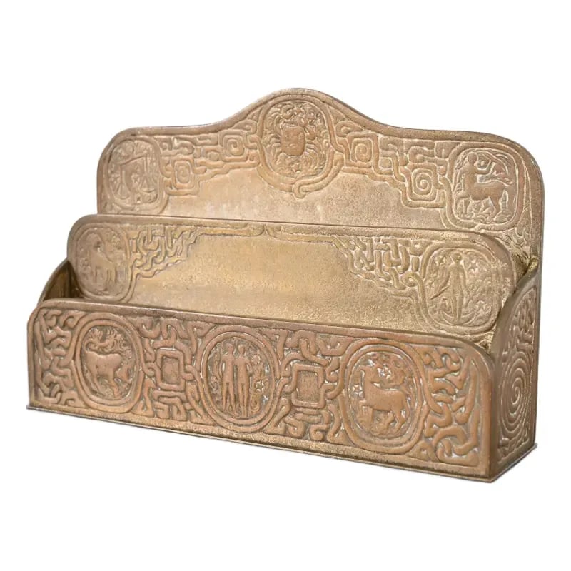 Tiffany Studios New York Zodiac Pattern Bronze Doré Letter Rack (1 of 12)