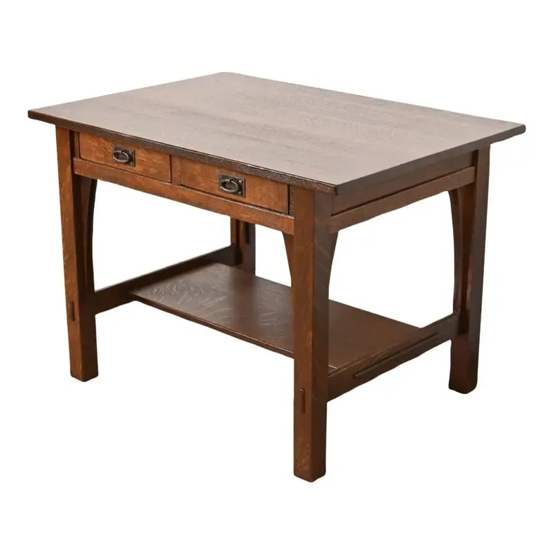 Gustav Stickley Mission Oak Arts & Crafts Writing Desk or Library Table, Newly Refinished (1 of 12)
