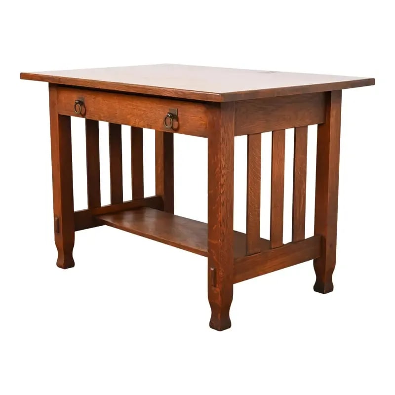 Antique Stickley Brothers Mission Oak Arts & Crafts Writing Desk or Library Table, Circa 1900 (1 of 11)