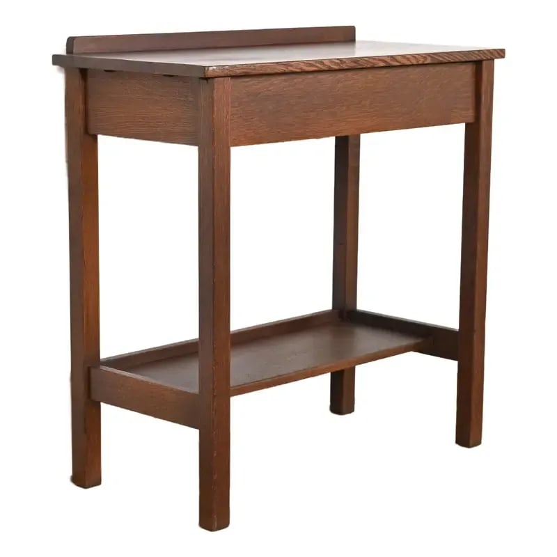 L. & J. G. Stickley Antique Mission Oak Arts & Crafts Server or Writing Desk, Circa 1900: A gorgeous antique Mission or Arts & Crafts quarter sawn oak server, writing desk, or library table By L. & J.G. Stickley USA, Circa 1900 Measures: 32"W x 16.13"D x 33.25"H. Good original vintage cond