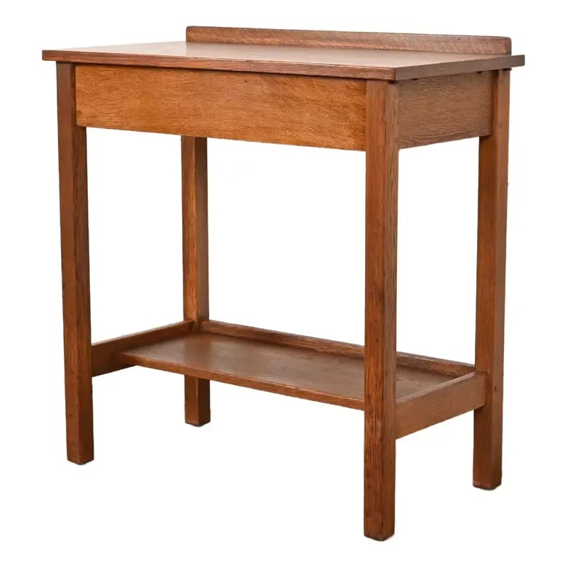 L. & J. G. Stickley Antique Mission Oak Arts & Crafts Server or Writing Desk, Circa 1900: A gorgeous antique Mission or Arts & Crafts quarter sawn oak server, writing desk, or library table By L. & J.G. Stickley USA, Circa 1900 Measures: 32"W x 16.13"D x 33.25"H. Very good original vintage