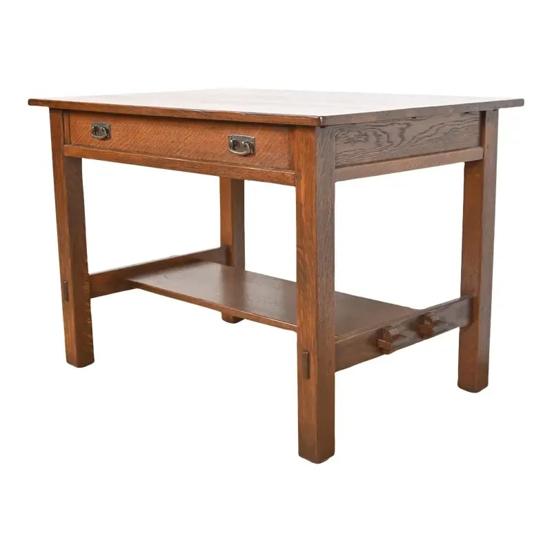 Antique Stickley Mission Oak Arts & Crafts Desk or Library Table, Newly Restored (1 of 12)