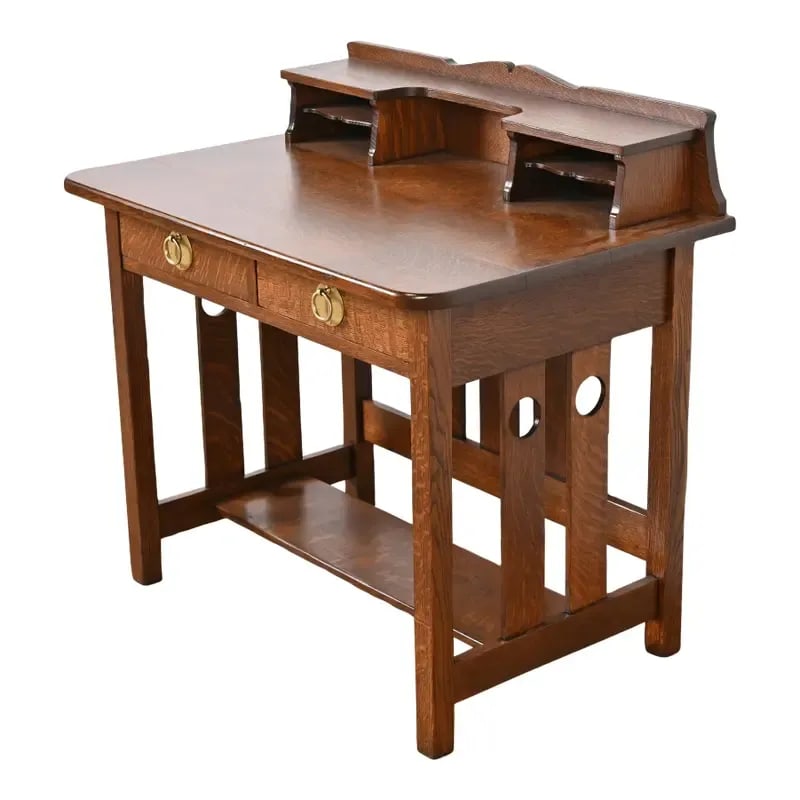 Antique Stickley Brothers Mission Oak Arts & Crafts Writing Desk, Newly Restored (1 of 13)
