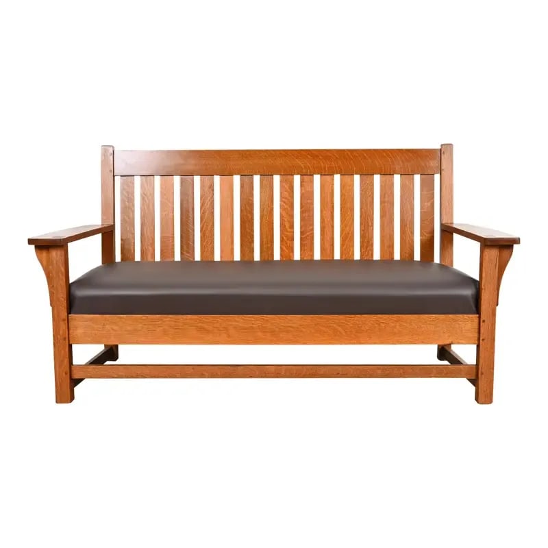 L. & J. G. Stickley Antique Mission Oak Arts & Crafts Open Arm Settee or Loveseat, Circa 1900 (1 of 10)