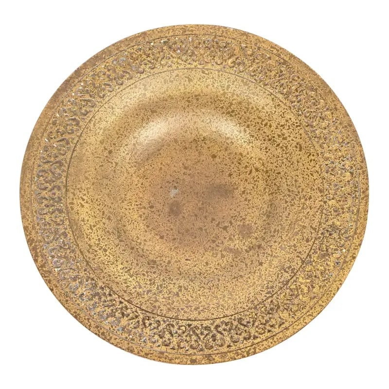 Tiffany Studios New York Bronze Doré Bowl: A gorgeous Arts & Crafts period bronze doré bowl By Tiffany Studios New York, USA, Early 20th Century Measures: 9"W x 9"D x 1.5"H. Good original vintage condition, with beautiful patina. See less