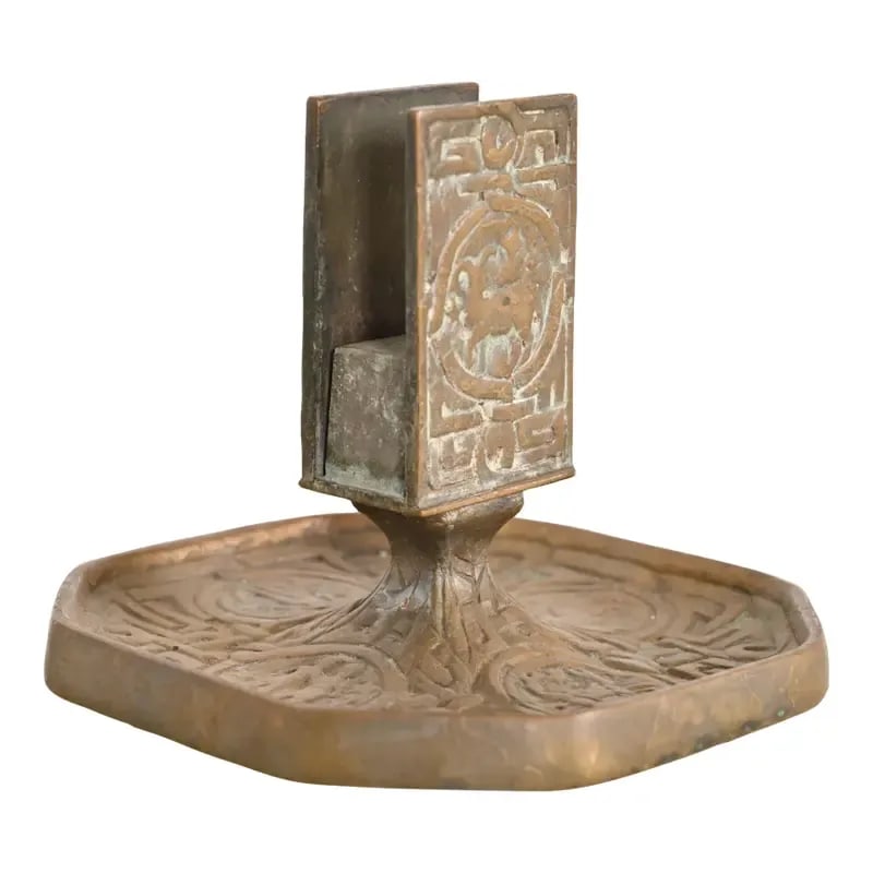 Tiffany Studios New York "Zodiac" Bronze Match Box Holder: A gorgeous Art Deco period bronze match box holder featuring symbols of the Zodiac By Tiffany Studios New York, USA, Early 20th Century Measures: 4.5"W x 4.5"D x 3.75"H. Good original vintage conditio