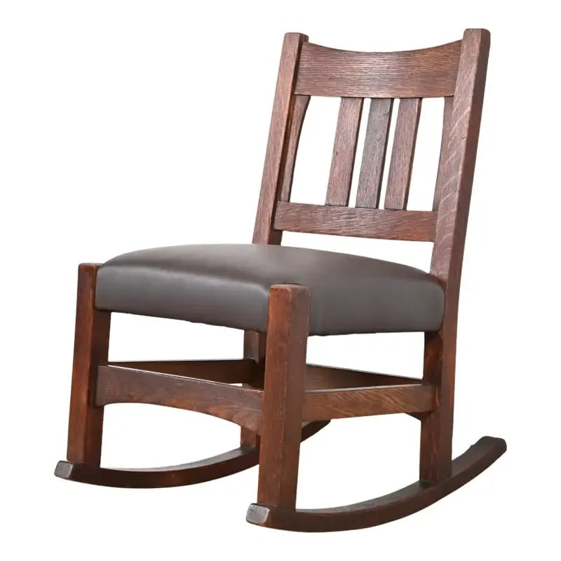 Gustav Stickley Antique Mission Oak Arts & Crafts Sewing Rocking Chair, Circa 1900 (1 of 12)