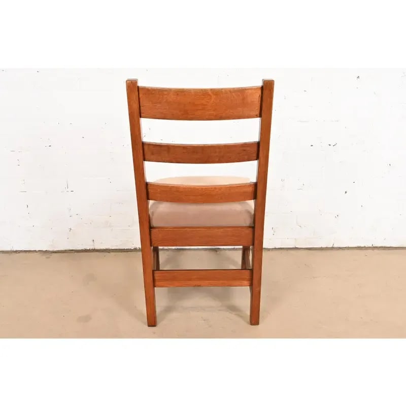 L. & J. G. Stickley Antique Mission Oak Arts & Crafts Ladder Back Dining Chairs, Set of Five - 10