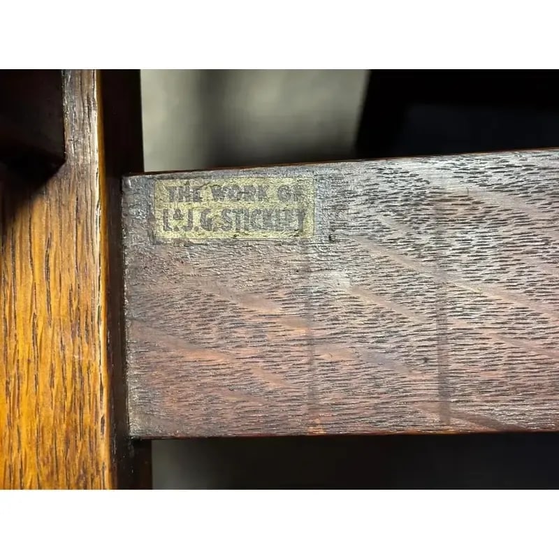 L. & J. G. Stickley Antique Mission Oak Arts & Crafts Ladder Back Dining Chairs, Set of Five - 11