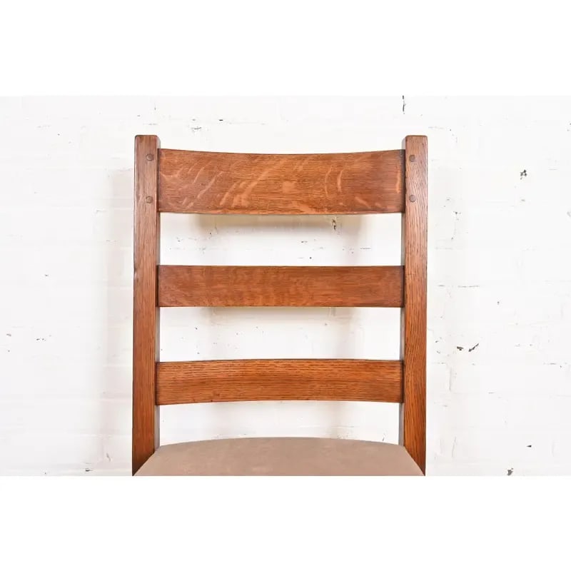 L. & J. G. Stickley Antique Mission Oak Arts & Crafts Ladder Back Dining Chairs, Set of Five - 6