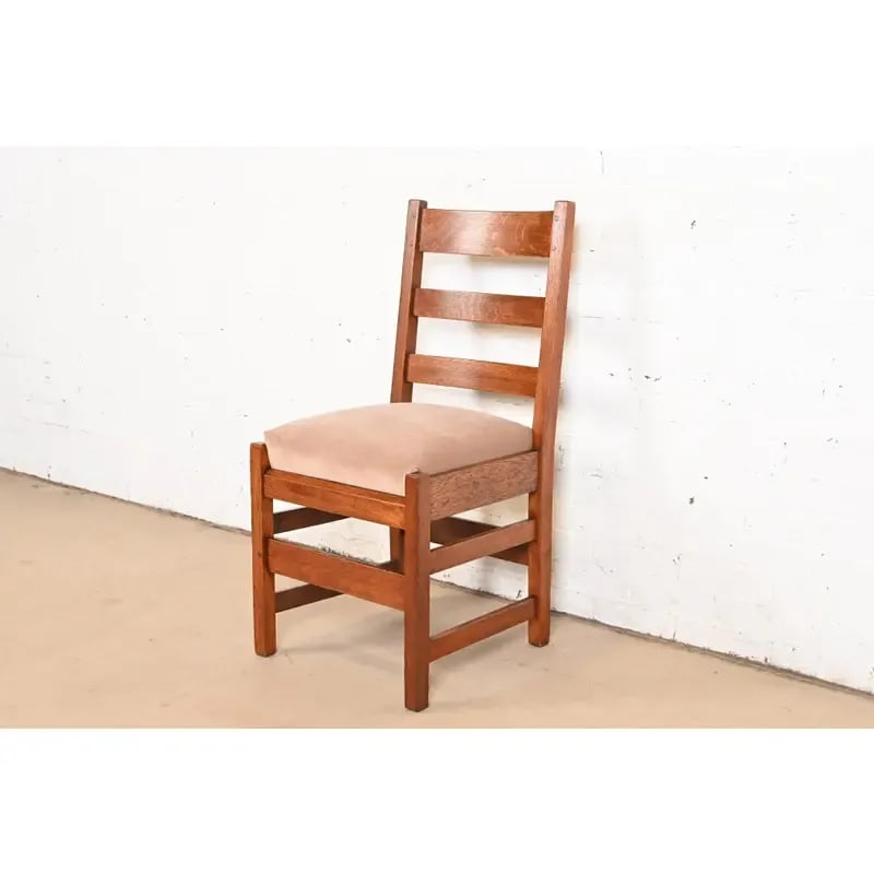 L. & J. G. Stickley Antique Mission Oak Arts & Crafts Ladder Back Dining Chairs, Set of Five - 8