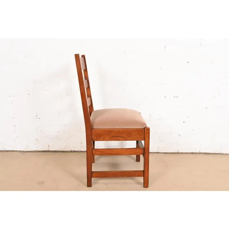 L. & J. G. Stickley Antique Mission Oak Arts & Crafts Ladder Back Dining Chairs, Set of Five - 9