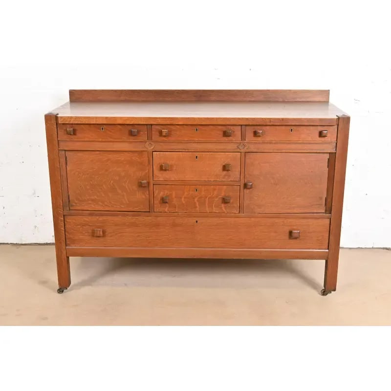 Stickley Brothers Style Antique Mission Tiger Oak Arts & Crafts Sideboard or Bar Cabinet, Circa 1900 - 2