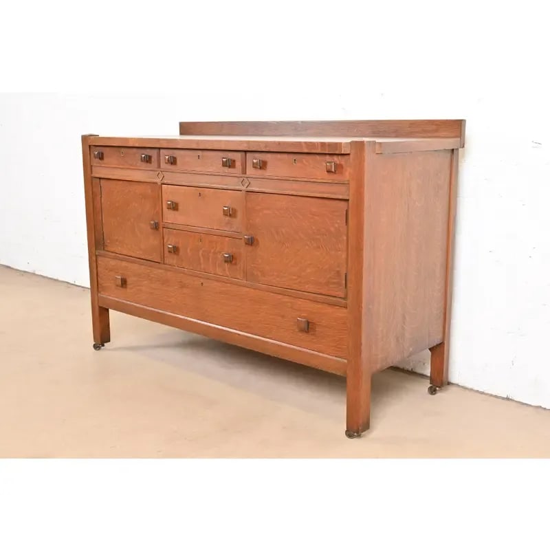 Stickley Brothers Style Antique Mission Tiger Oak Arts & Crafts Sideboard or Bar Cabinet, Circa 1900 - 3