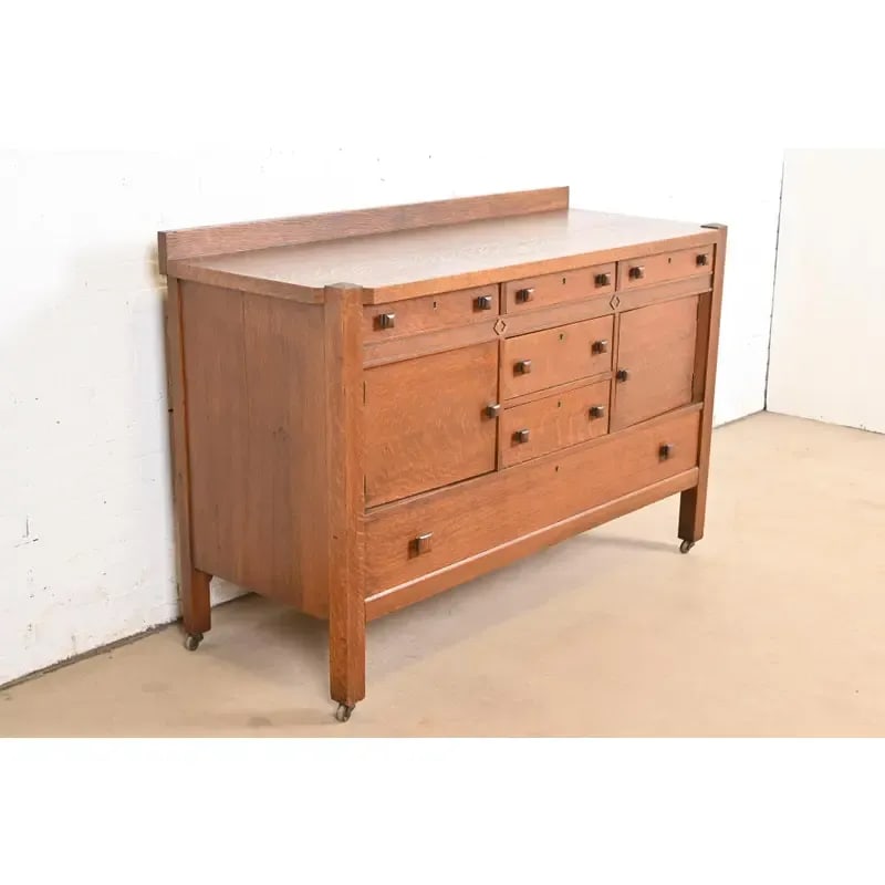 Stickley Brothers Style Antique Mission Tiger Oak Arts & Crafts Sideboard or Bar Cabinet, Circa 1900 - 4