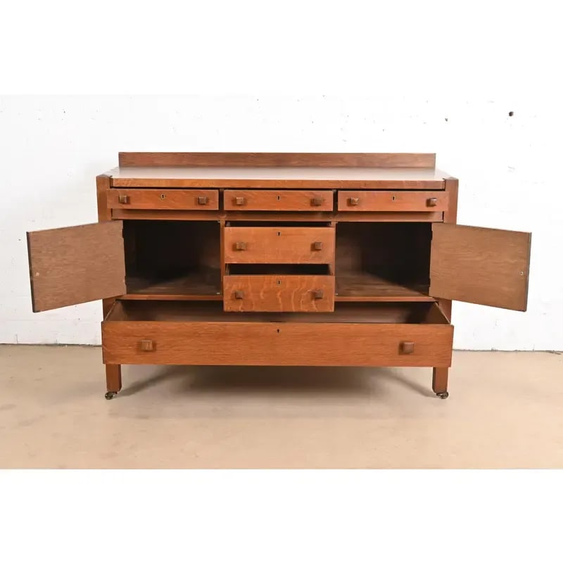 Stickley Brothers Style Antique Mission Tiger Oak Arts & Crafts Sideboard or Bar Cabinet, Circa 1900 - 5