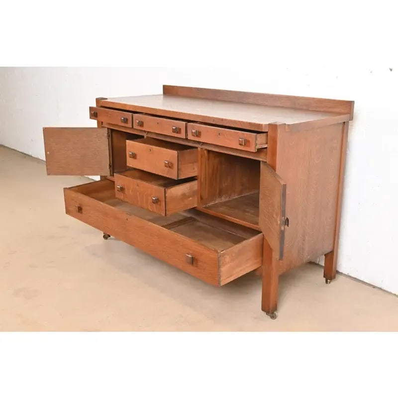 Stickley Brothers Style Antique Mission Tiger Oak Arts & Crafts Sideboard or Bar Cabinet, Circa 1900 - 6