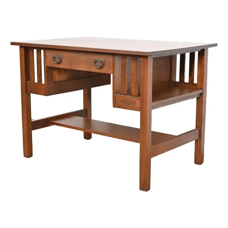 Gustav Stickley Antique Mission Oak Arts & Crafts Desk With Built-in Bookcases, Newly Refinished (1 of 12)
