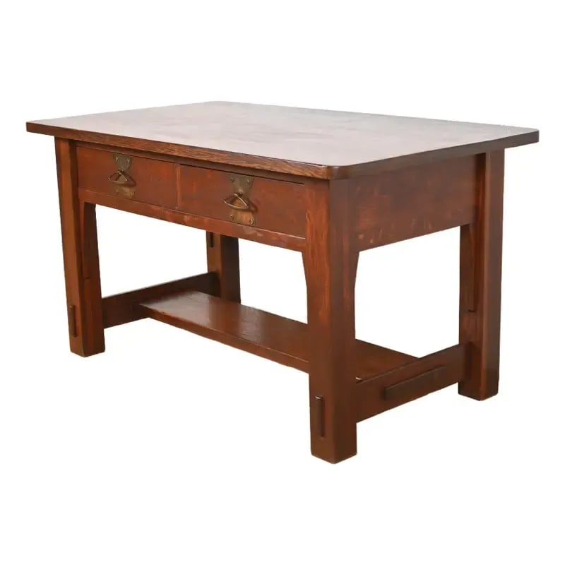 Imperial Furniture Grand Rapids Mission Oak Arts & Crafts Writing Desk or Library Table, Circa 1910 (1 of 12)
