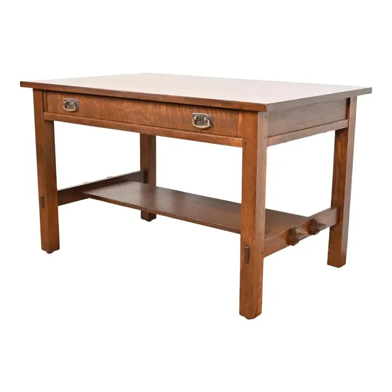 Stickley Antique Mission Oak Arts & Crafts Writing Desk or Library Table, Newly Refinished (1 of 12)