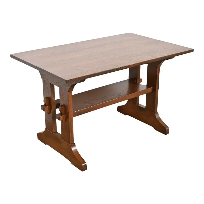 Gustav Stickley Mission Oak Arts & Crafts Trestle Library Table or Writing Desk, Newly Refinished (1 of 11)