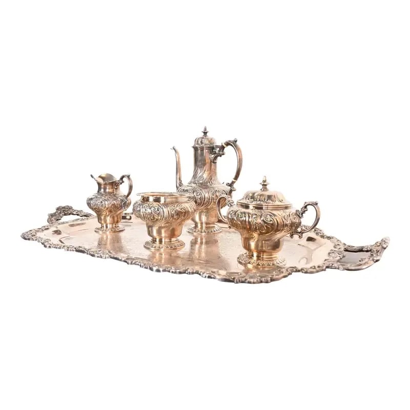 Tiffany & Co. Antique Repousse Silver Plate Coffee or Tea Service Set (1 of 12)