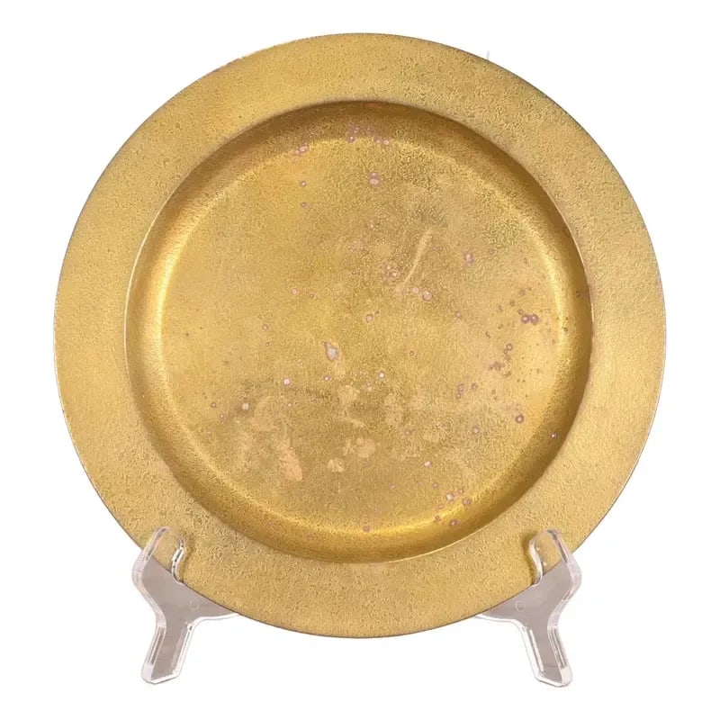 Tiffany Studios New York Bronze Doré Plate or Charger: A gorgeous Arts & Crafts or Art Deco period gilt bronze plate or charger By Tiffany Studios (signed to the underside) New York, USA, Early 20th Century Measures: 9.13"W x 9.13"D x 0.5"H. Good original