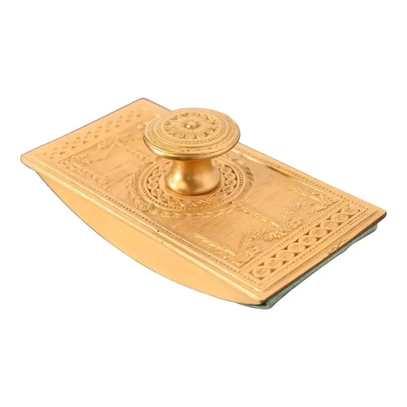 Tiffany Studios New York Adam Bronze Doré Rocker Blotter: A gorgeous antique gilt bronze Neoclassical or Adam style rocker blotter By Tiffany Studios (signed on the side) New York, USA, Early 20th Century Measures: 5.5"W x 2.75"D x 2"H Very good original vin
