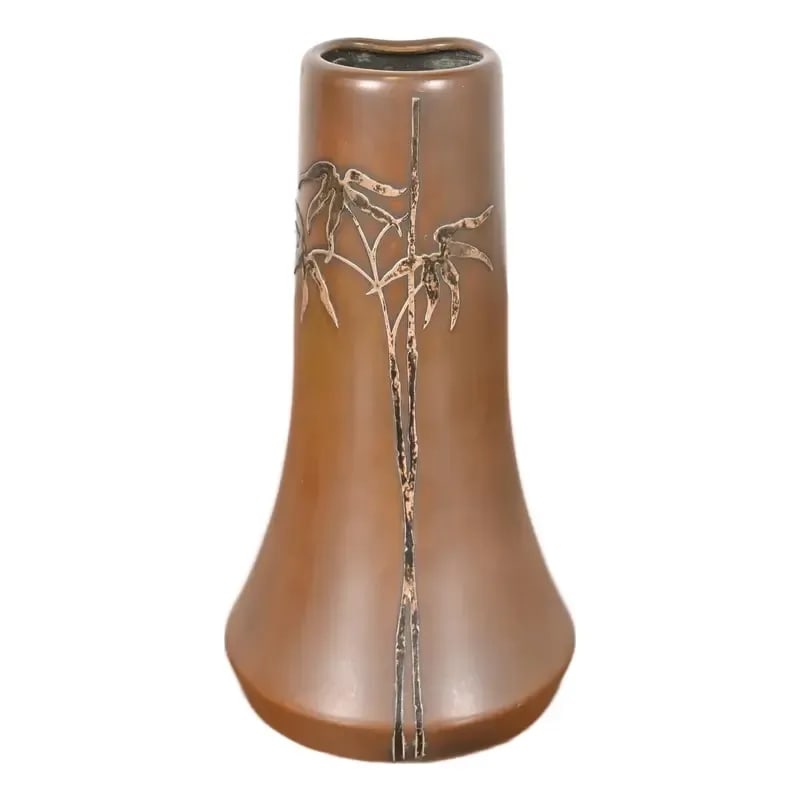 Heintz Arts & Crafts Sterling Silver on Bronze Vase: A beautiful Arts & Crafts period sterling silver on bronze vase with floral design By Heintz Art Metal Shop USA, Early 20th Century Measures: 5"W x 5"D x 9"H. Good original vintage condition, with bea