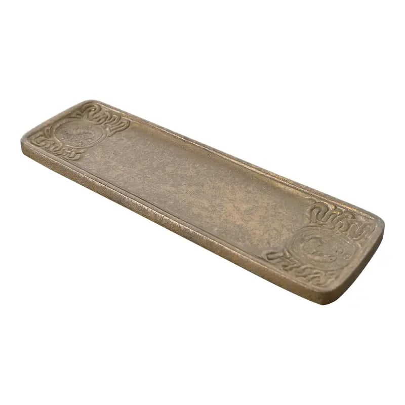 Tiffany Studios New York Zodiac Pattern Bronze Pen Tray: A gorgeous antique Arts & Crafts or Art Deco period bronze "Zodiac" pattern pen tray By Tiffany Studios (signed to the underside) New York, USA, Early 20th Century Measures: 9.63"W x 3"D x 0.38"H Good