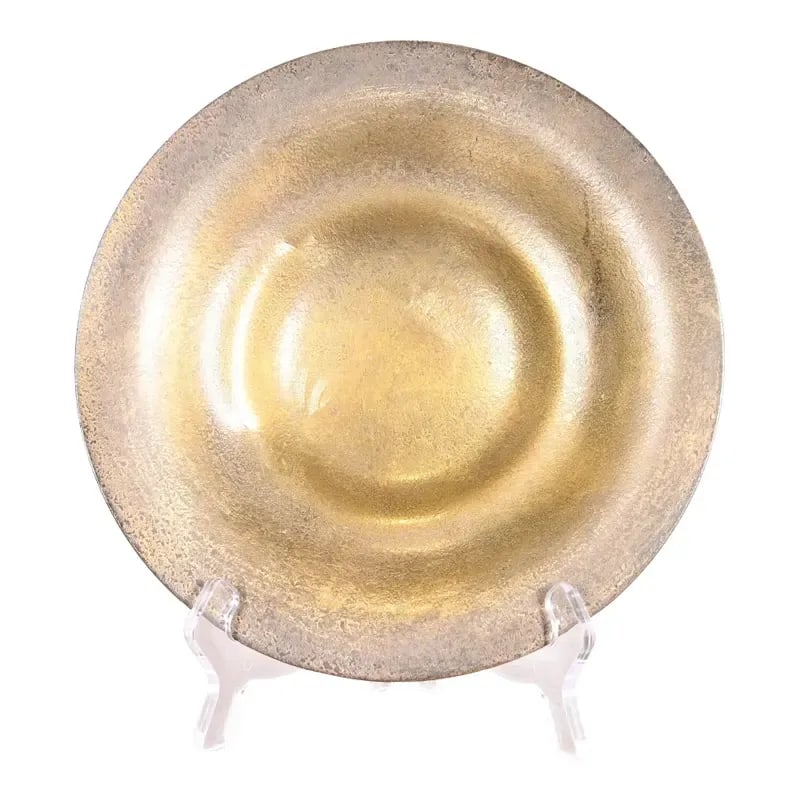 Tiffany Studios New York Bronze Doré Plate: A gorgeous Arts & Crafts or Art Deco period gilt bronze plate or shallow bowl By Tiffany Studios (signed to the underside) New York, USA, Early 20th Century Measures: 9"W x 9"D x 1.5"H. Good original 