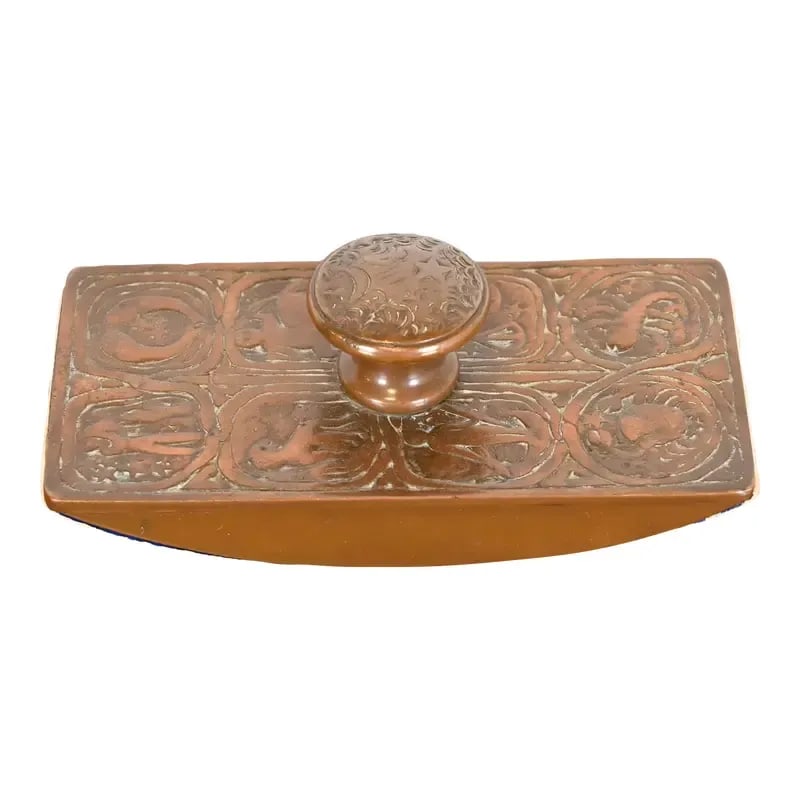 Tiffany Studios New York "Zodiac" Bronze Rocker Blotter, Circa 1910: A gorgeous Art Deco period bronze rocker ink blotter featuring Zodiac designs By Tiffany Studios New York, USA, Early 20th Century Measures: 5.63"W x 2.75"D x 2.13"H. Good original vintage condition, 