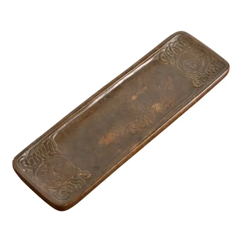 Tiffany Studios New York "Zodiac" Bronze Pen Tray: A gorgeous antique Art Deco period bronze pen tray featuring Zodiac designs By Tiffany Studios New York, USA, Early 20th Century Measures: 10.13"W x 3.13"D x 0.38"H Good original vintage condition, wi