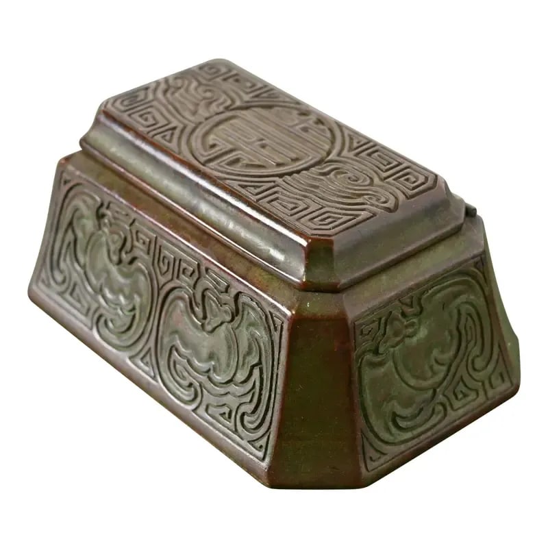 Tiffany Studios New York Chinese Pattern Bronze Stamp Box (1 of 12)