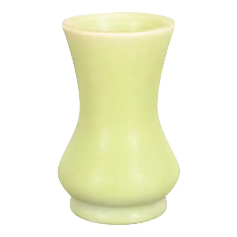 Rookwood Pottery Arts & Crafts Glazed Ceramic Vase, 1930: A gorgeous Arts & Crafts period petite glazed art pottery vase By Rookwood Pottery USA, 1930 Glazed ceramic in a beautiful light green color. Measures: 2.5"W x 2.5"D x 4"H. Good original vintage condi