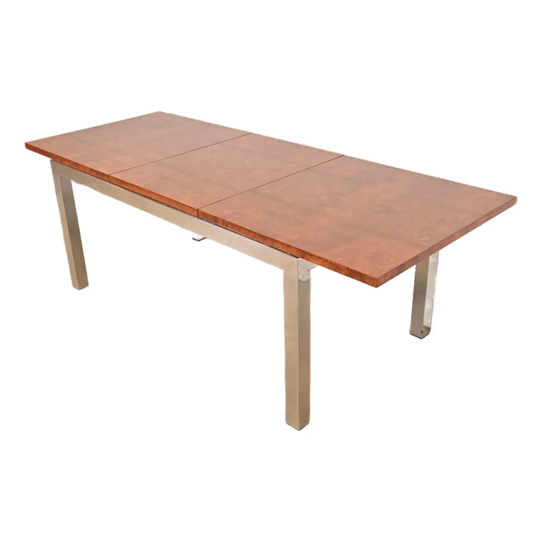Leon Rosen for Pace Collection Mid-Century Modern Burl Wood and Chrome Extension Dining Table (1 of 11)