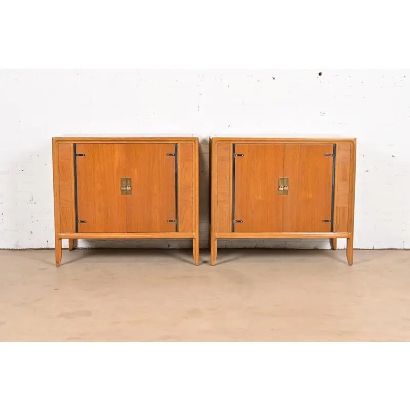 Mastercraft Mid-Century Modern Walnut and Brass Cabinets or Bedside Chests, Pair (1 of 8)