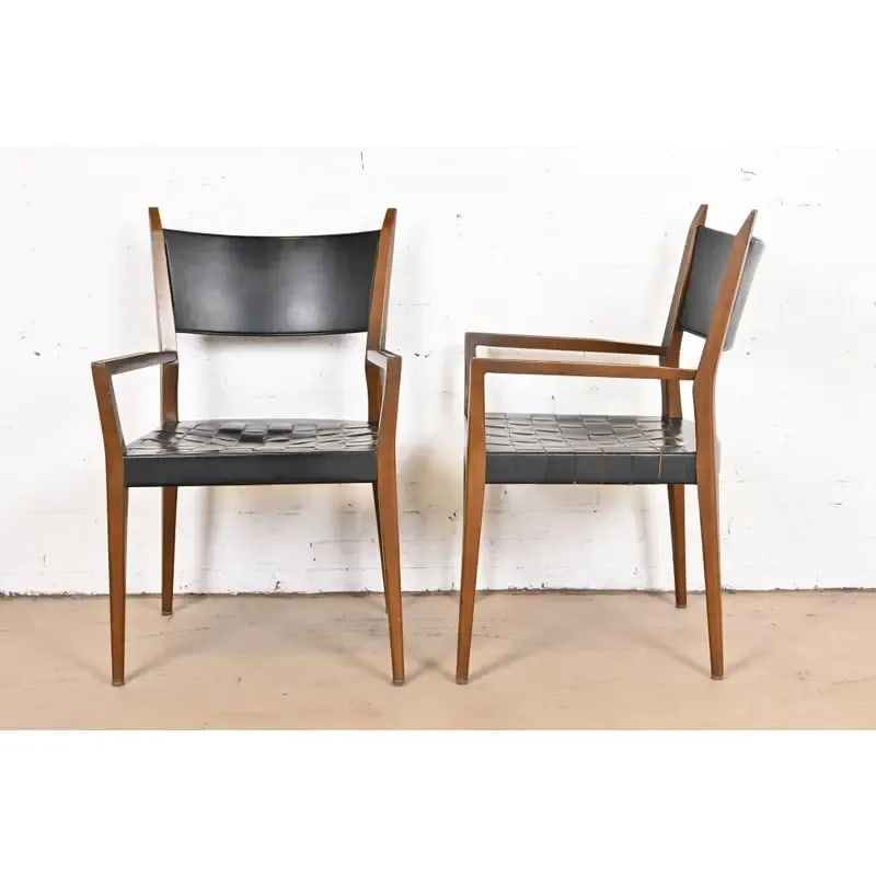 Paul McCobb for Directional Irwin Collection Mahogany and Woven Leather Armchairs, Pair - 10