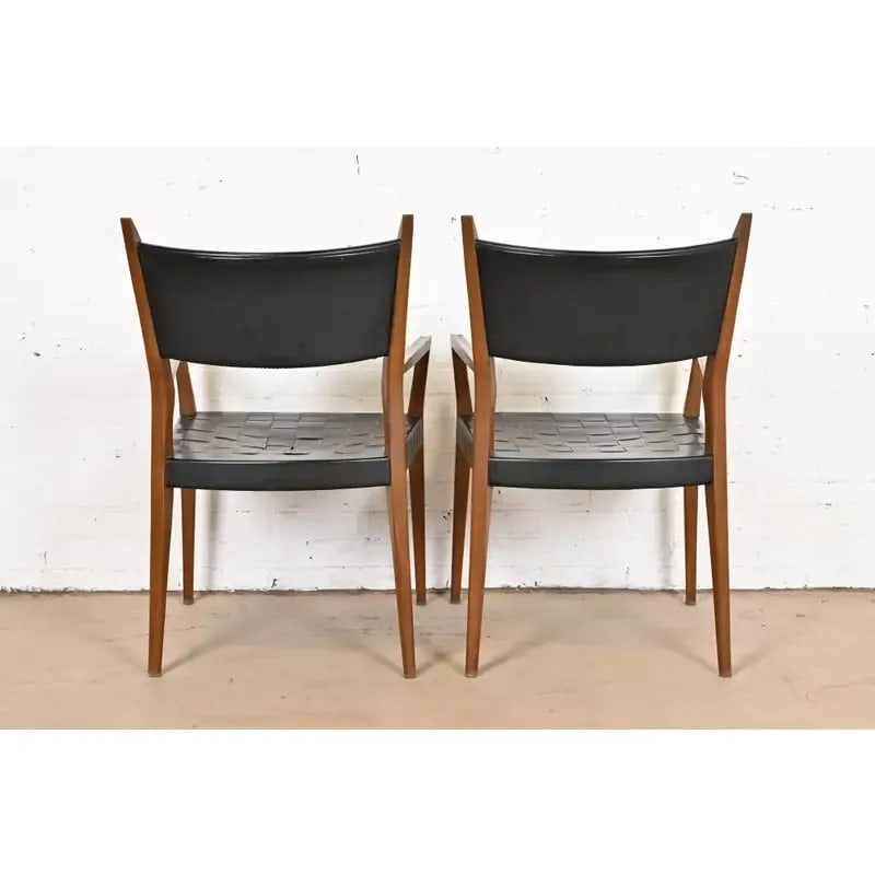 Paul McCobb for Directional Irwin Collection Mahogany and Woven Leather Armchairs, Pair - 11